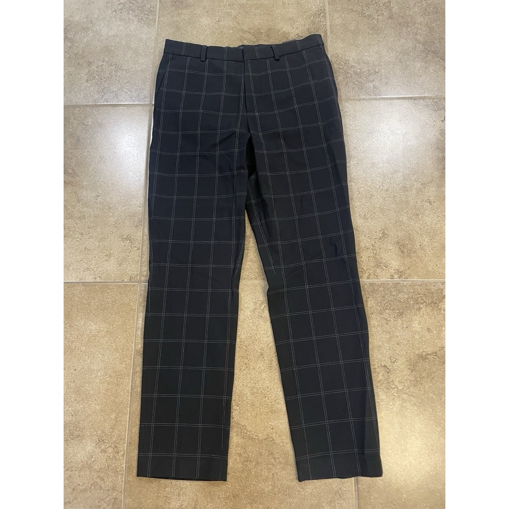 H&M Mens Sz 31 Black Windowpane Dress Pants Slim Fit Stretch Trousers Mens